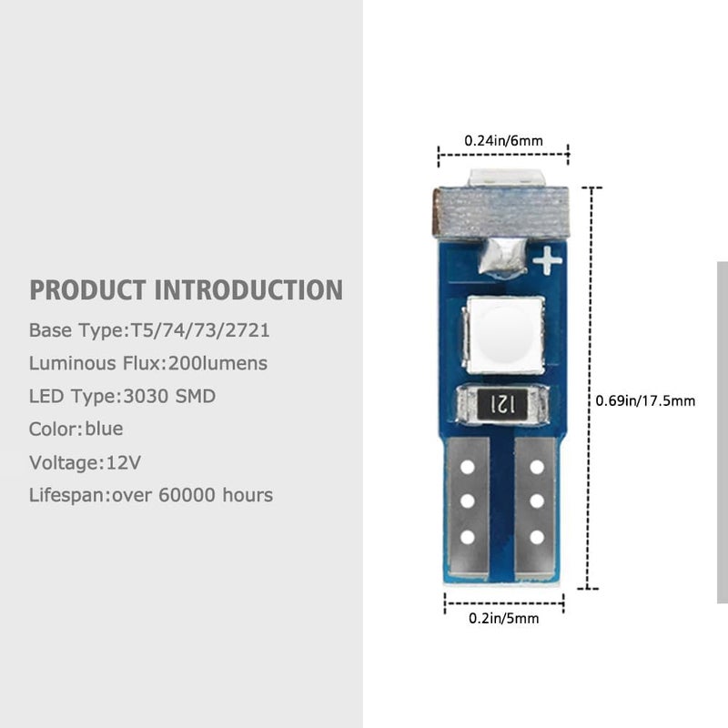 Nanpoku مصباح LED نانبوك سوبر برايت 12X T5 74 73 37 2721 لعداد لوحة القيادة (أزرق) - Image 2